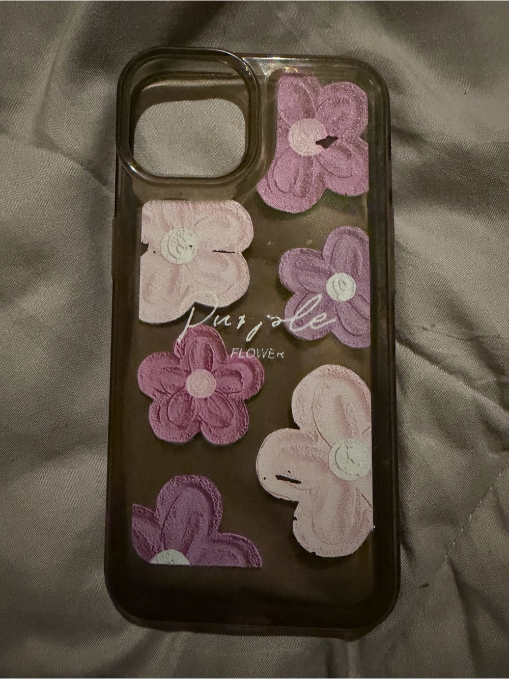 SHEIN Lavender & Light Pink Embroidered Floral Clear Phone Case
